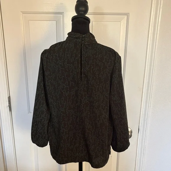 Prologue Dark Chocolate Blouse with Green Leaf Print. - Picture 5 of 12